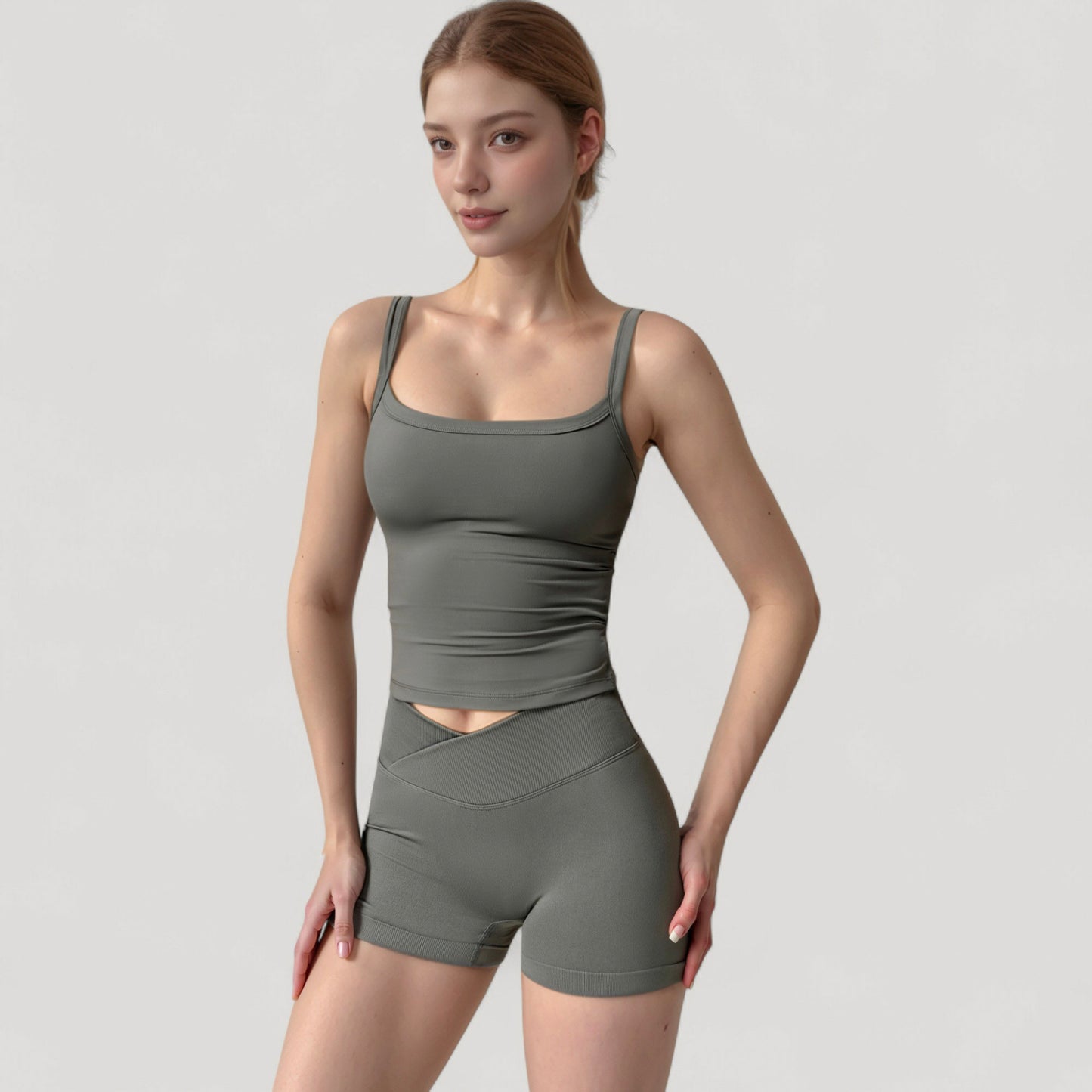 Women's Fitted Stretch Camisole Tank Top with Square Neckline and Thin Shoulder Straps