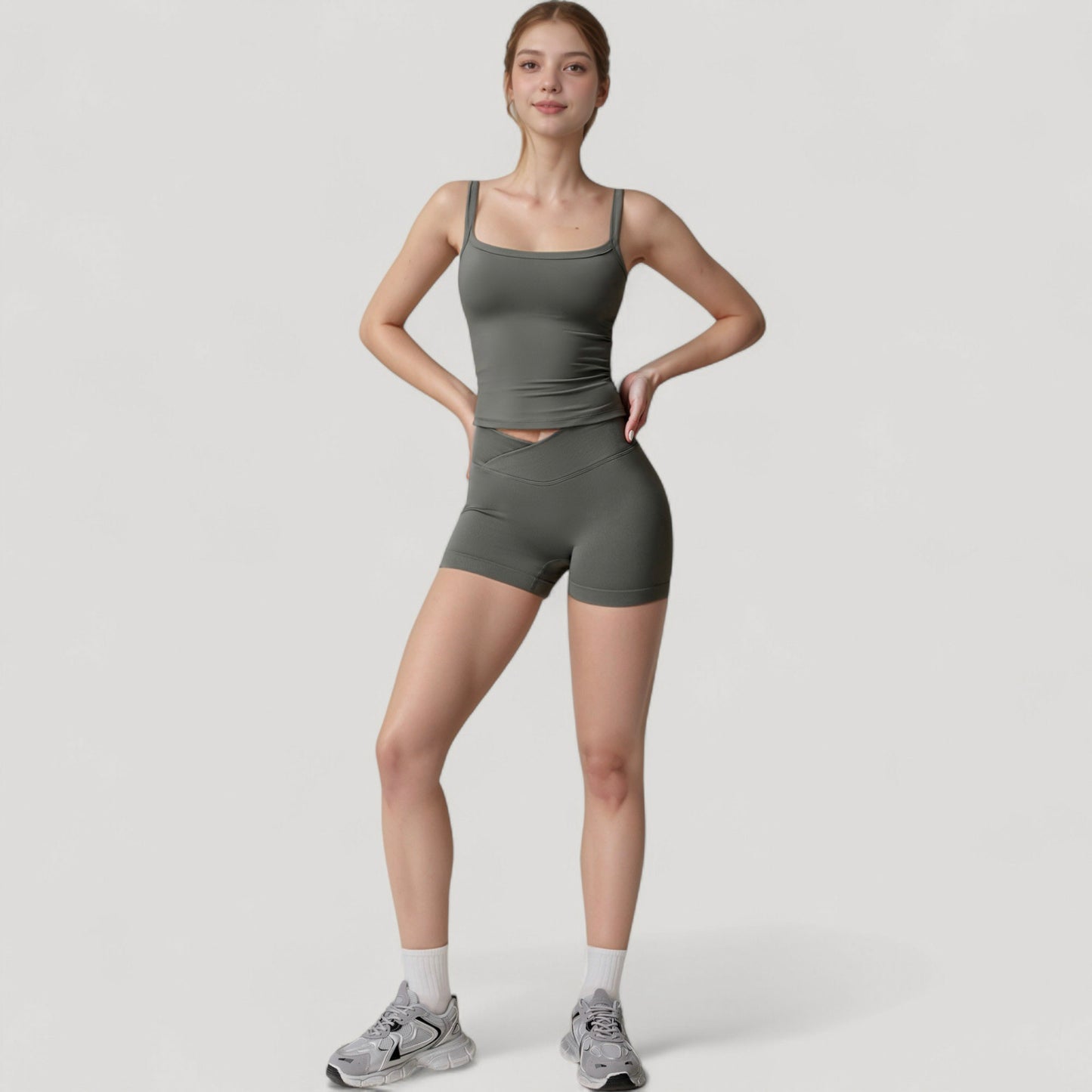 Women's Fitted Stretch Camisole Tank Top with Square Neckline and Thin Shoulder Straps