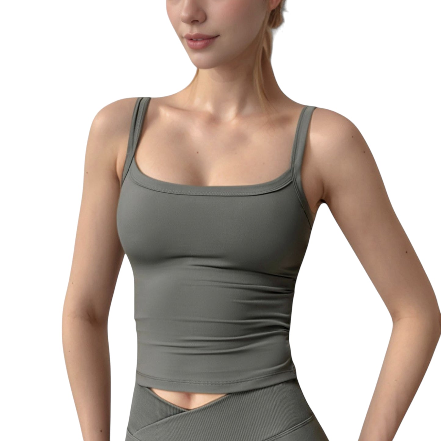 Women's Fitted Stretch Camisole Tank Top with Square Neckline and Thin Shoulder Straps