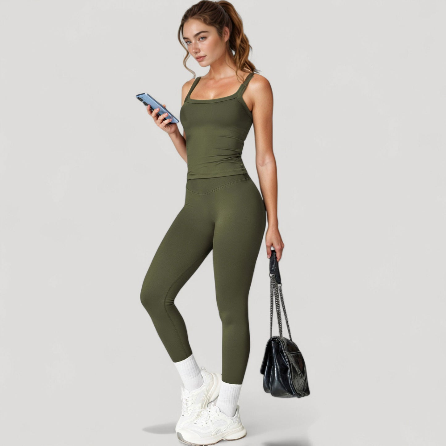 Women's Fitted Stretch Camisole Tank Top with Square Neckline and Thin Shoulder Straps