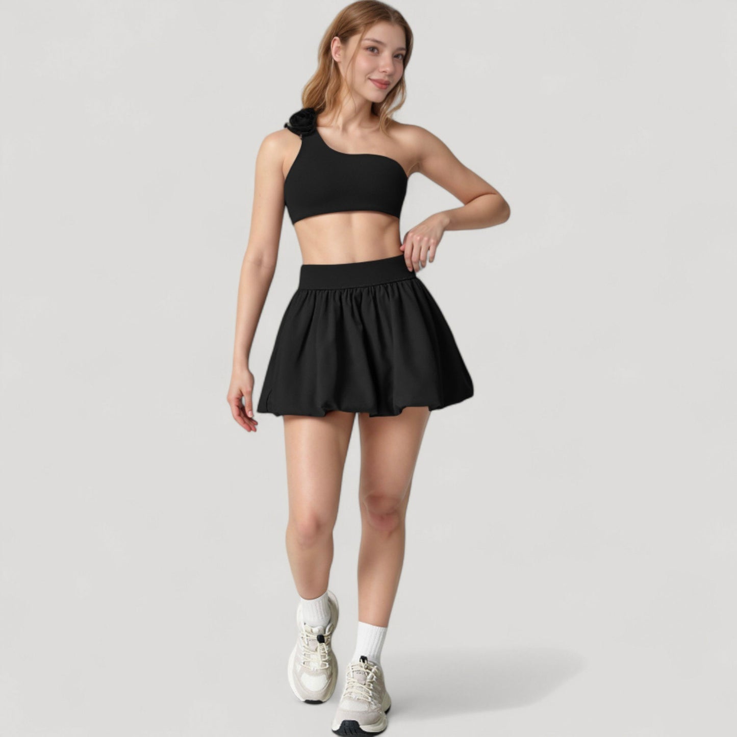 Women's High Waist Pleated Mini Skirt with Wide Waistband and Side Pockets