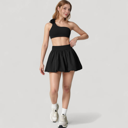 Women's High Waist Pleated Mini Skirt with Wide Waistband and Side Pockets