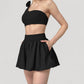 Women's High Waist Pleated Mini Skirt with Wide Waistband and Side Pockets