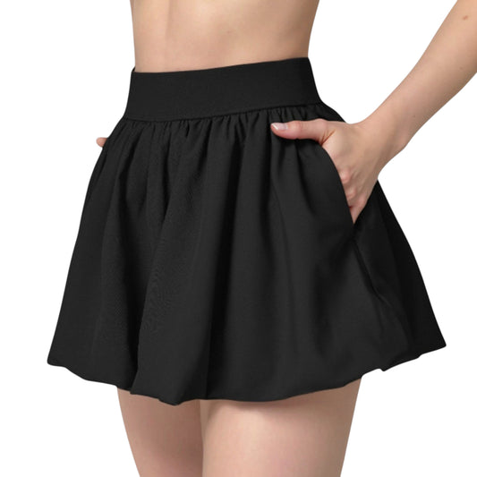 Women's High Waist Pleated Mini Skirt with Wide Waistband and Side Pockets