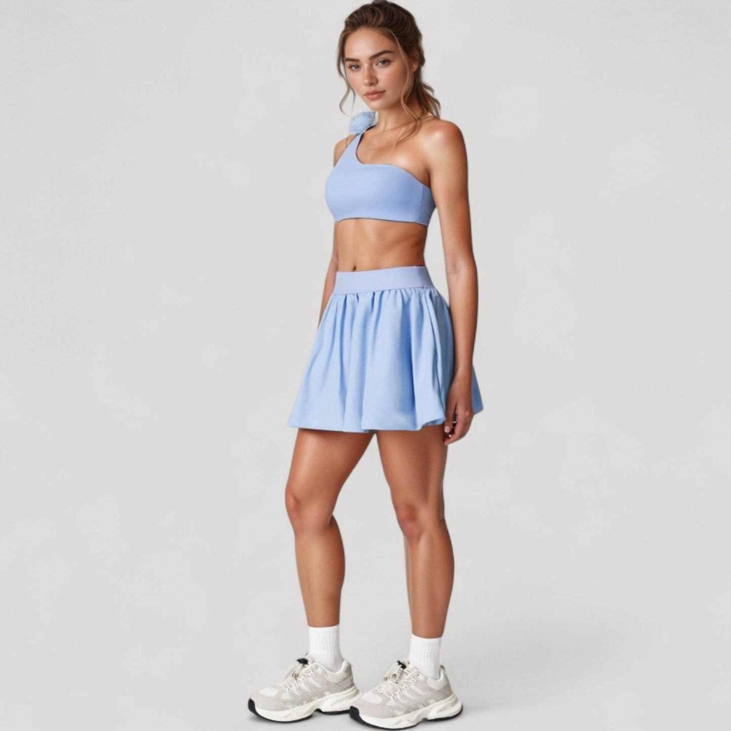 Women's High Waist Pleated Mini Skirt with Wide Waistband and Side Pockets