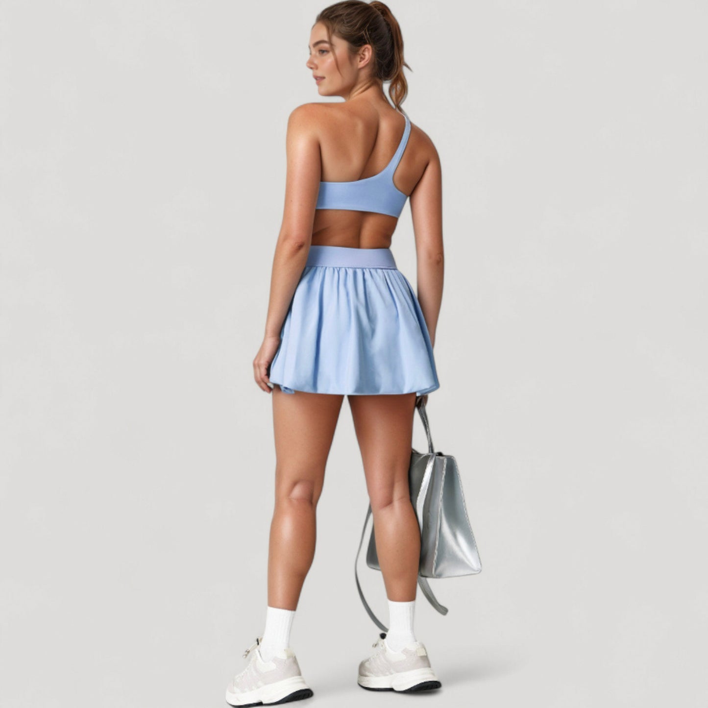 Women's High Waist Pleated Mini Skirt with Wide Waistband and Side Pockets