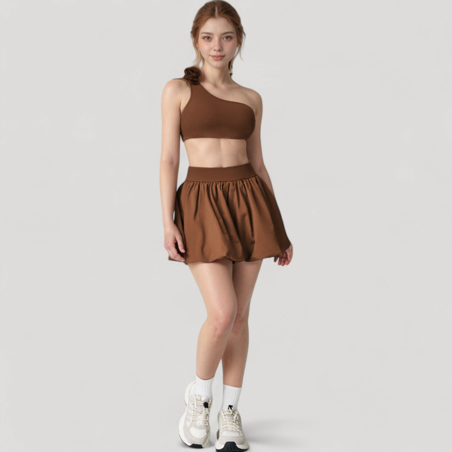 Women's High Waist Pleated Mini Skirt with Wide Waistband and Side Pockets