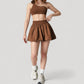 Women's High Waist Pleated Mini Skirt with Wide Waistband and Side Pockets