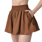 Women's High Waist Pleated Mini Skirt with Wide Waistband and Side Pockets