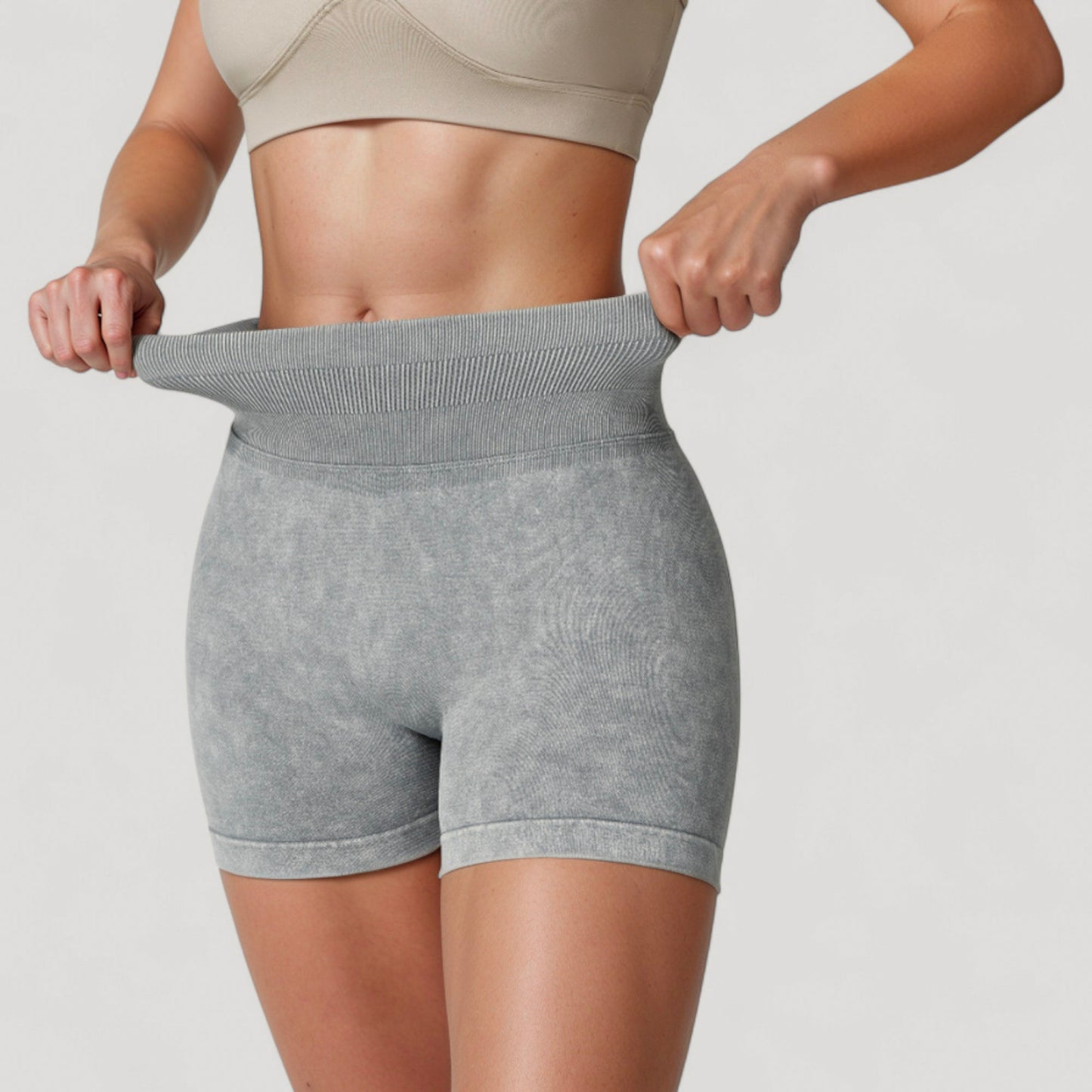 Women's High Waist Ribbed Seamless Biker Shorts with Stretch Fabric and Smooth Fit