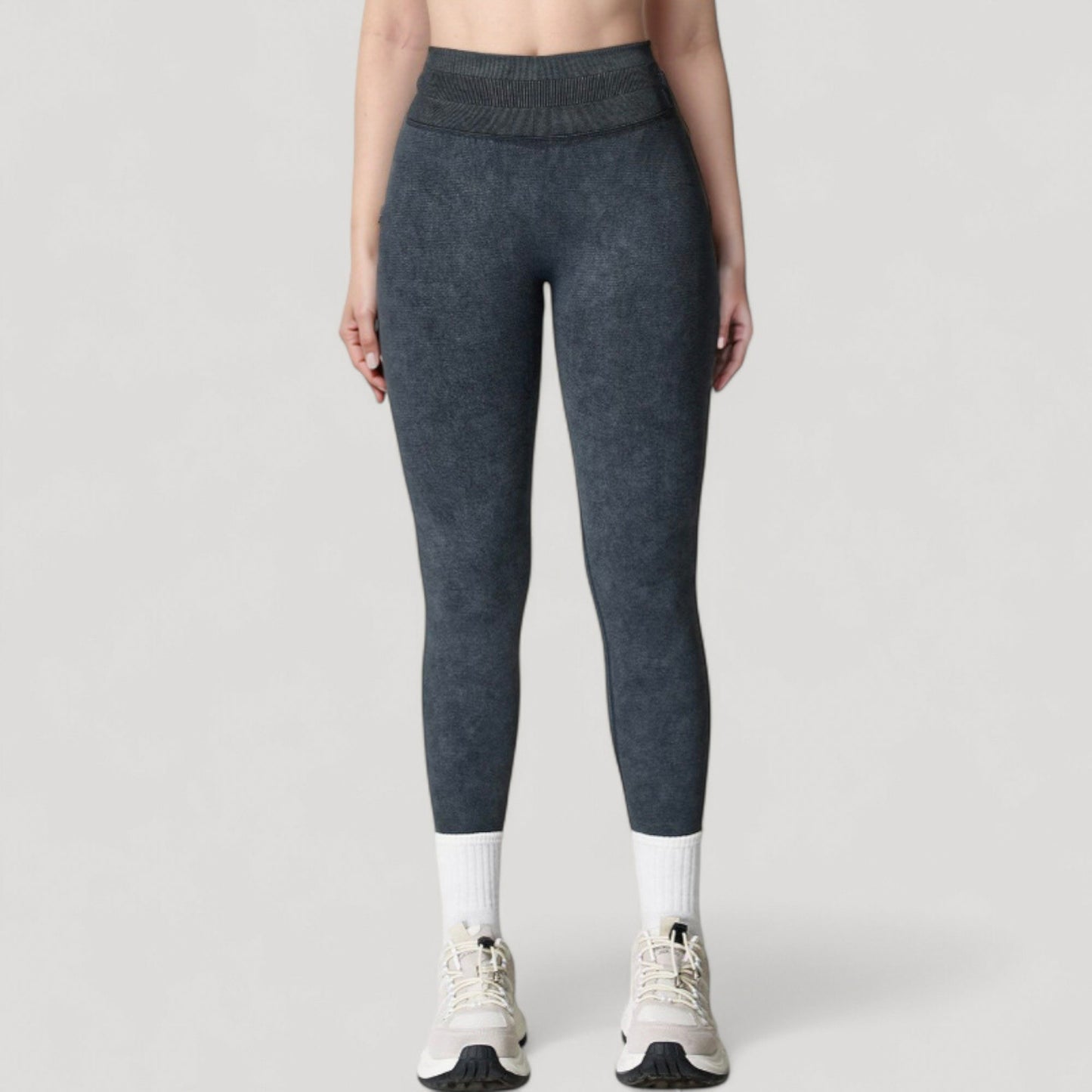 Women's Seamless Ribbed High Waist Full Length Leggings with Compression Fit