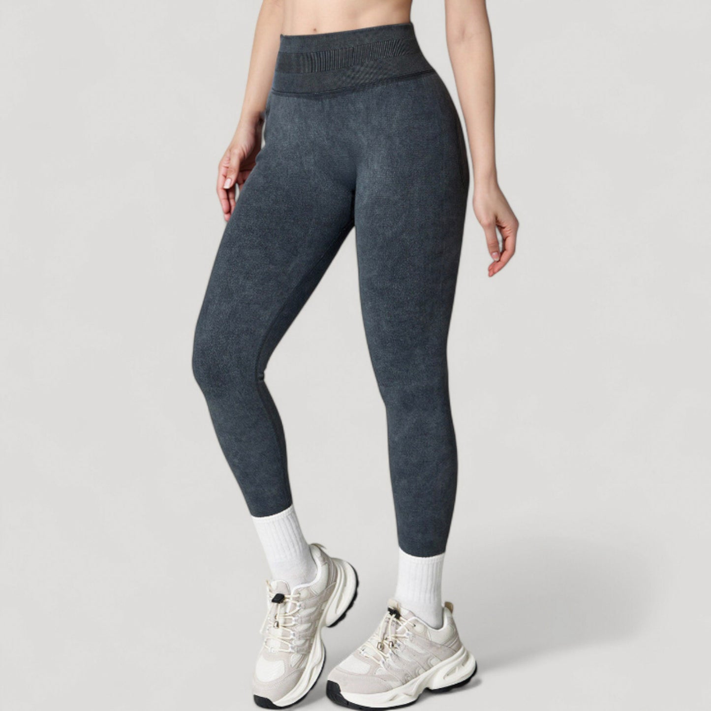 Women's Seamless Ribbed High Waist Full Length Leggings with Compression Fit