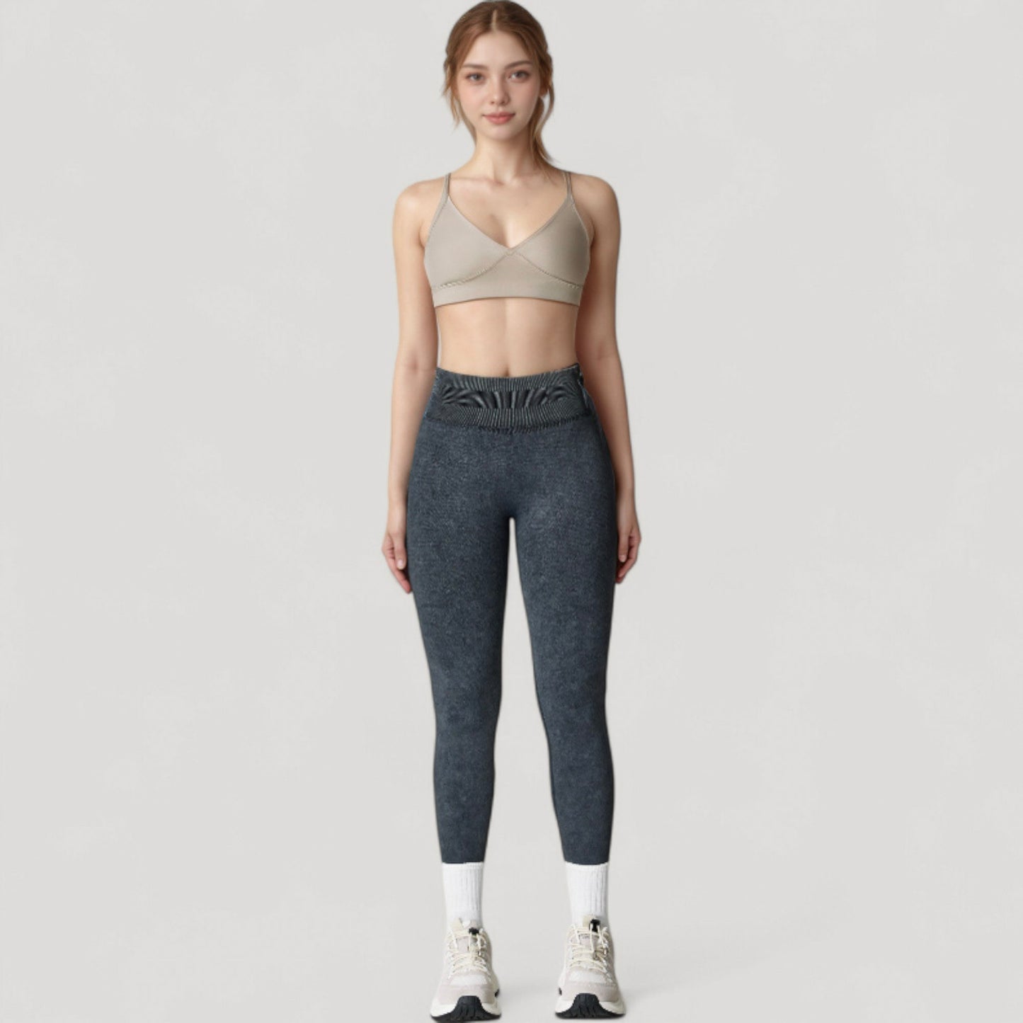 Women's Seamless Ribbed High Waist Full Length Leggings with Compression Fit