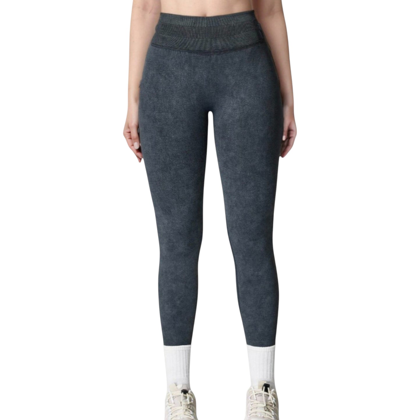 Women's Seamless Ribbed High Waist Full Length Leggings with Compression Fit