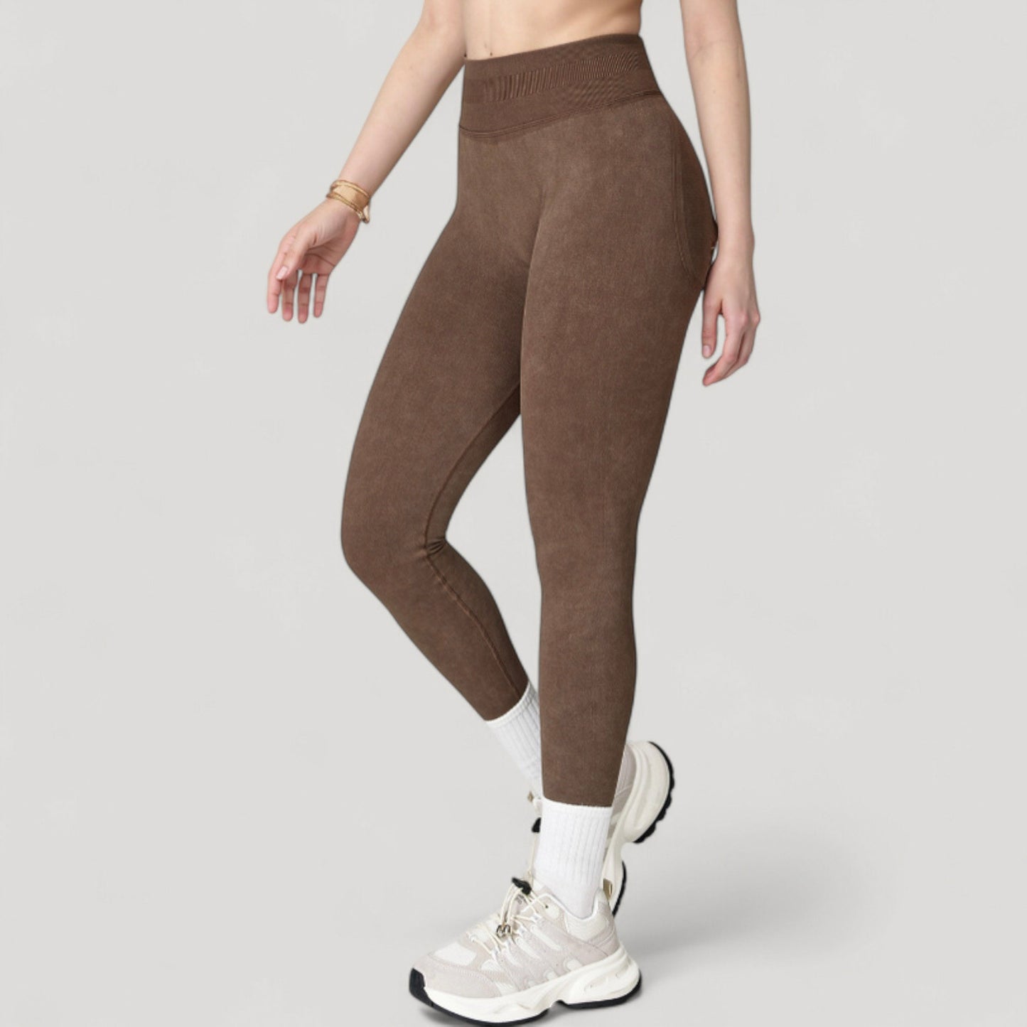 Women's Seamless Ribbed High Waist Full Length Leggings with Compression Fit