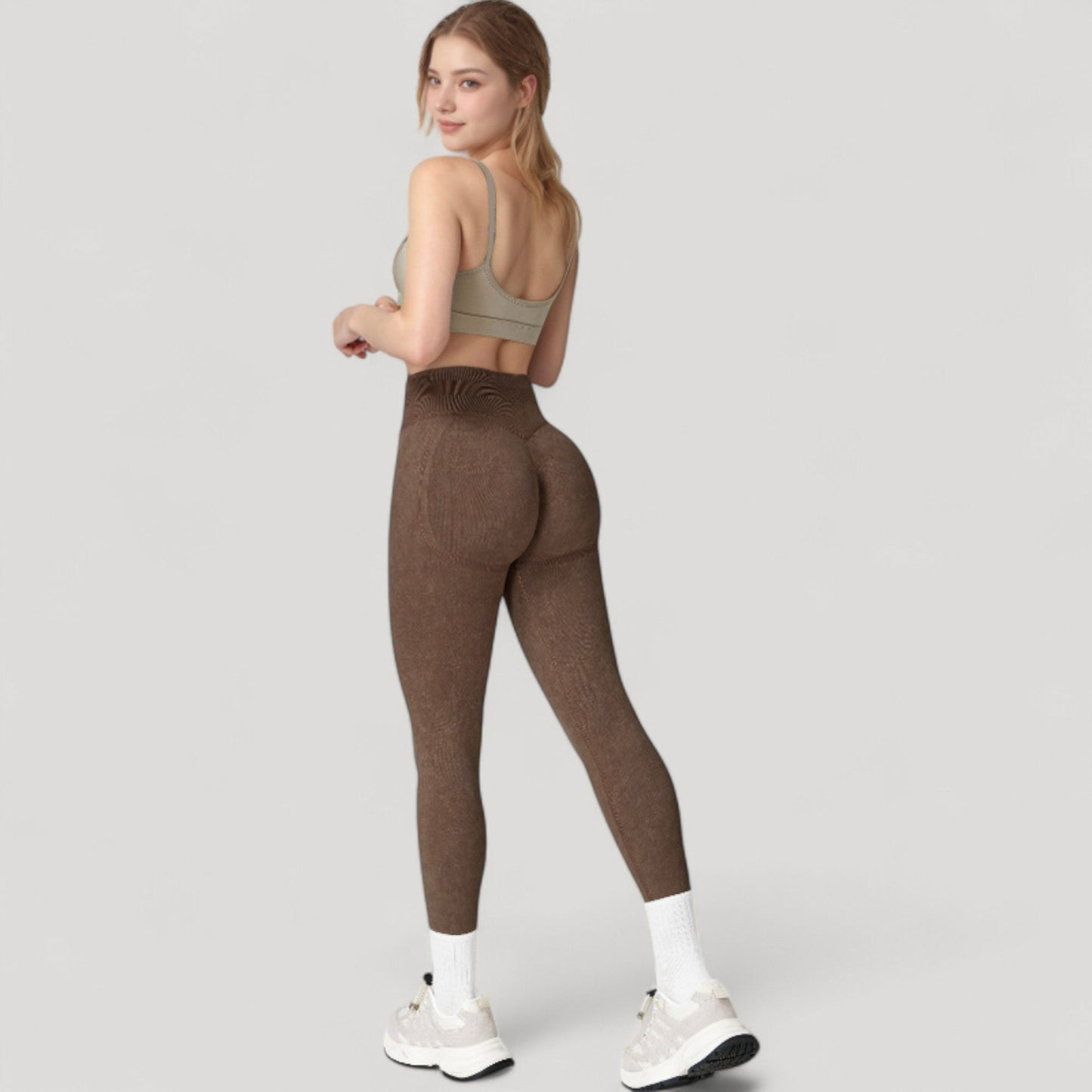 Women's Seamless Ribbed High Waist Full Length Leggings with Compression Fit