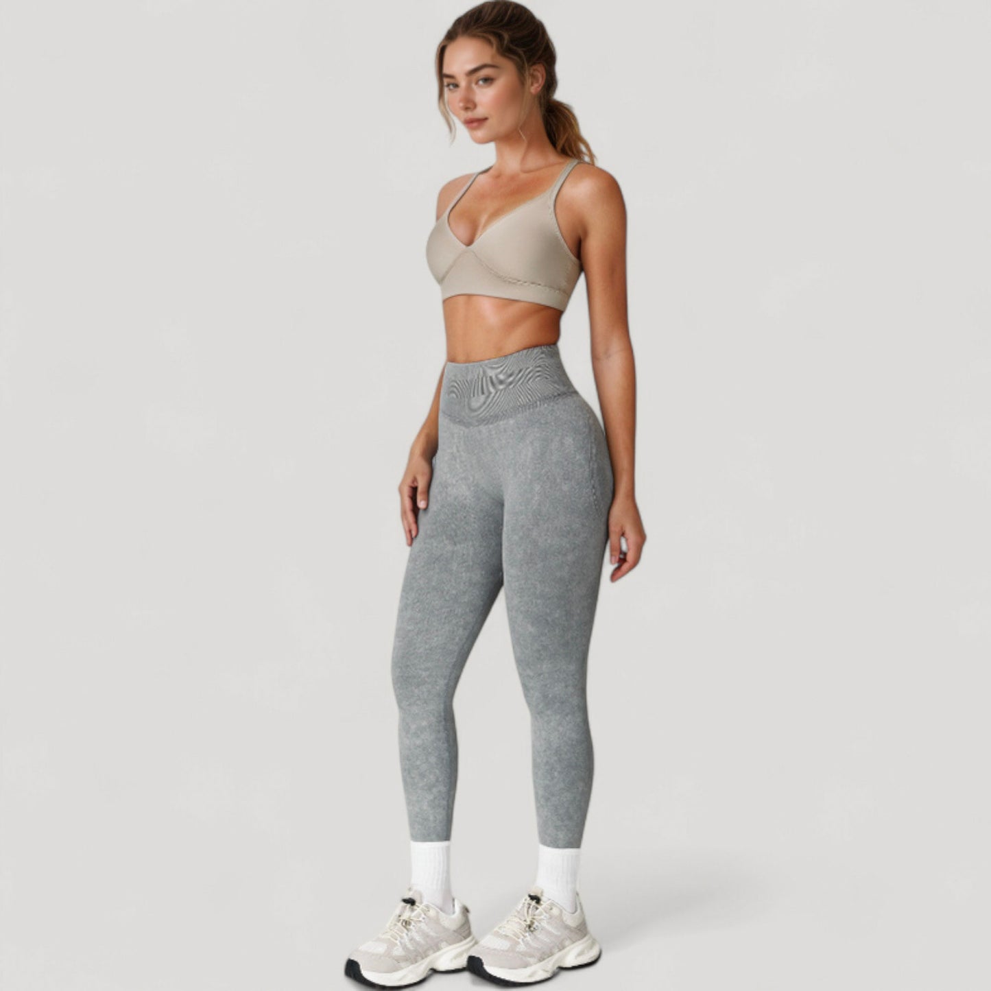 Women's Seamless Ribbed High Waist Full Length Leggings with Compression Fit