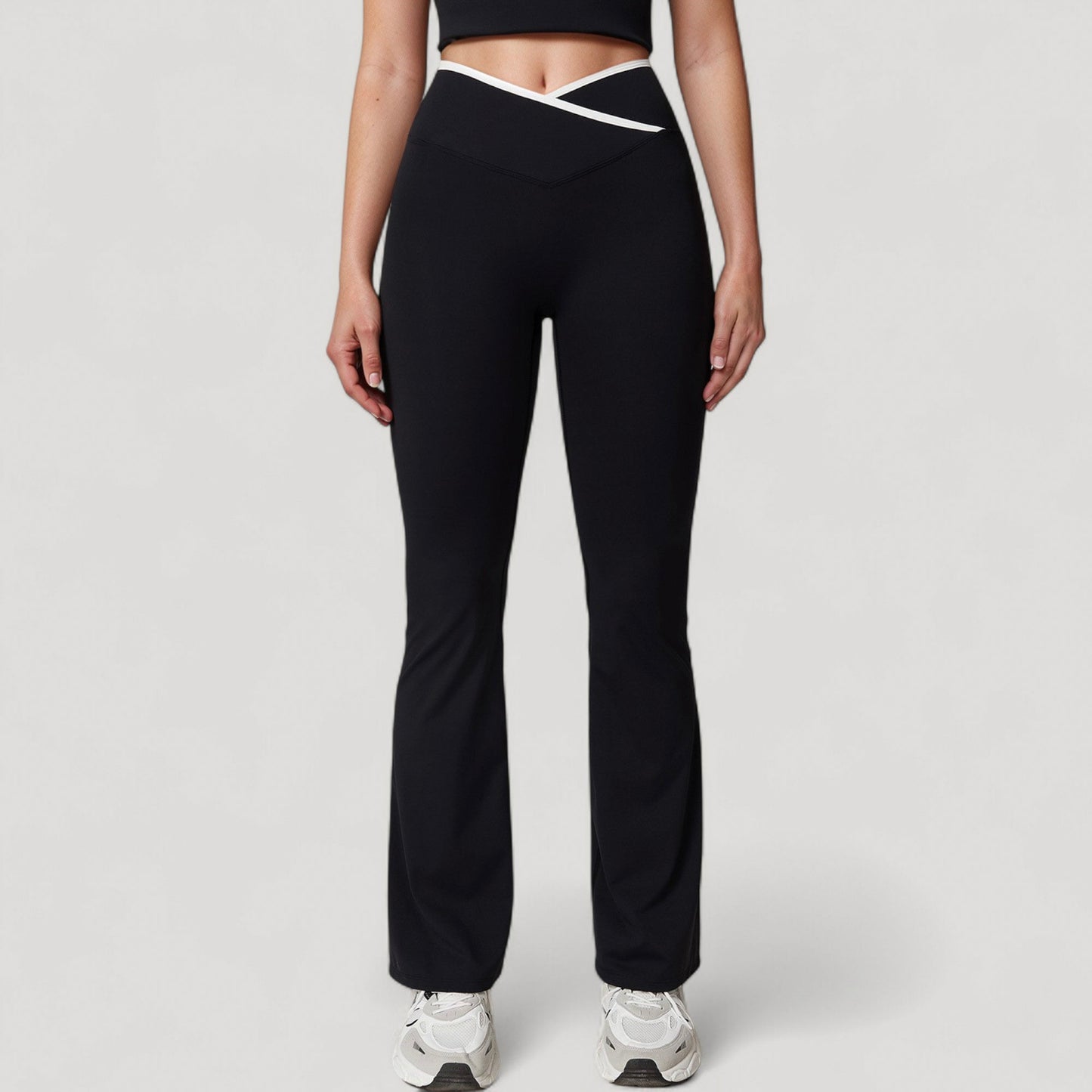 Women's Flare Leg Yoga Pants with Crossover High Waistband and Four-Way Stretch Fabric