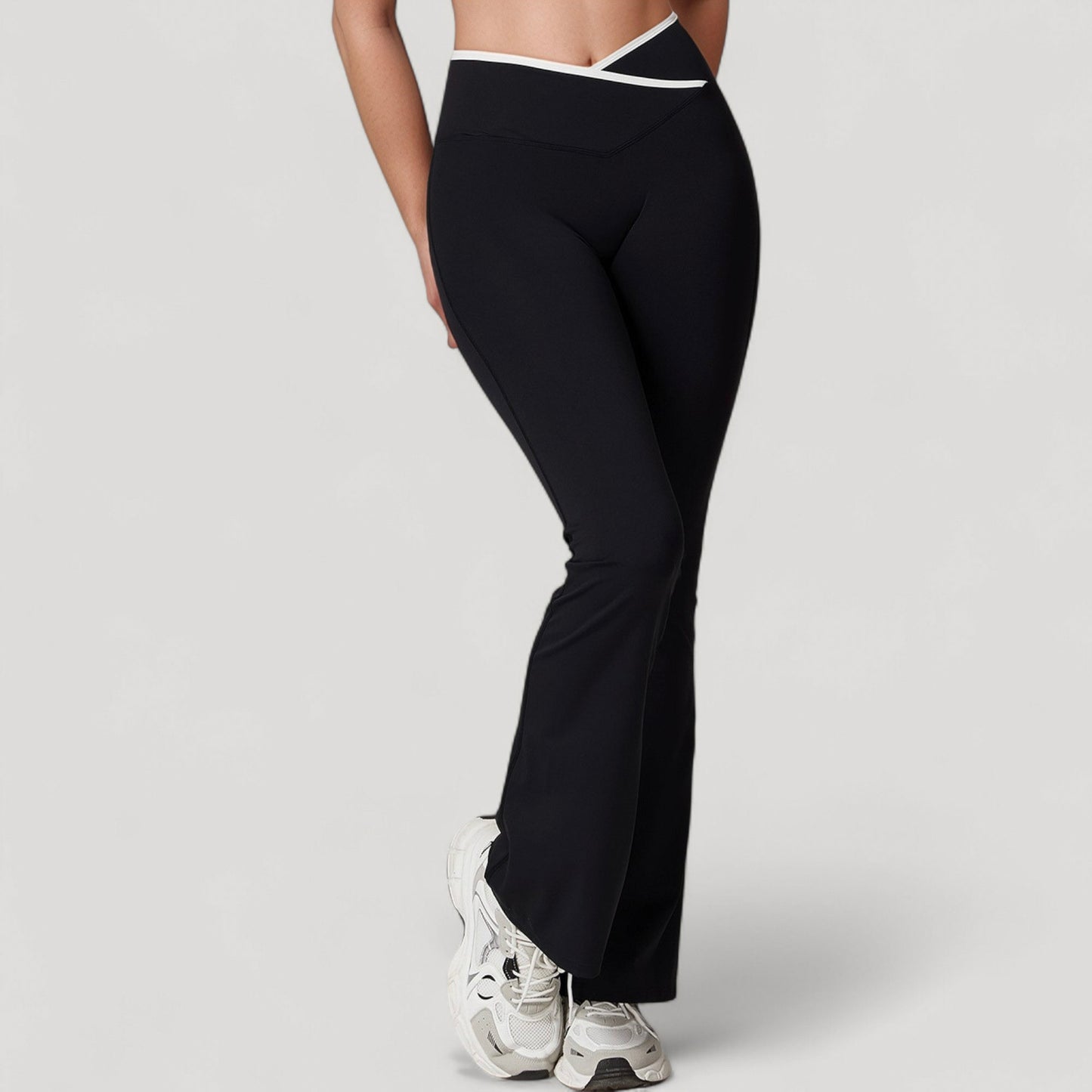 Women's Flare Leg Yoga Pants with Crossover High Waistband and Four-Way Stretch Fabric
