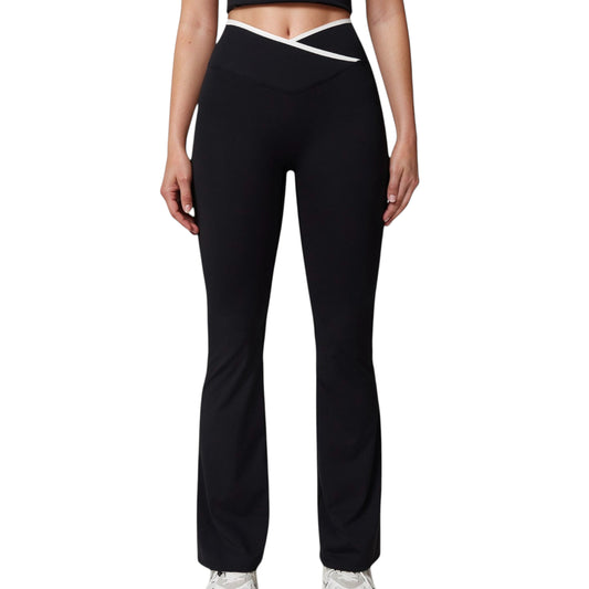 Women's Flare Leg Yoga Pants with Crossover High Waistband and Four-Way Stretch Fabric