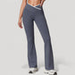 Women's Flare Leg Yoga Pants with Crossover High Waistband and Four-Way Stretch Fabric