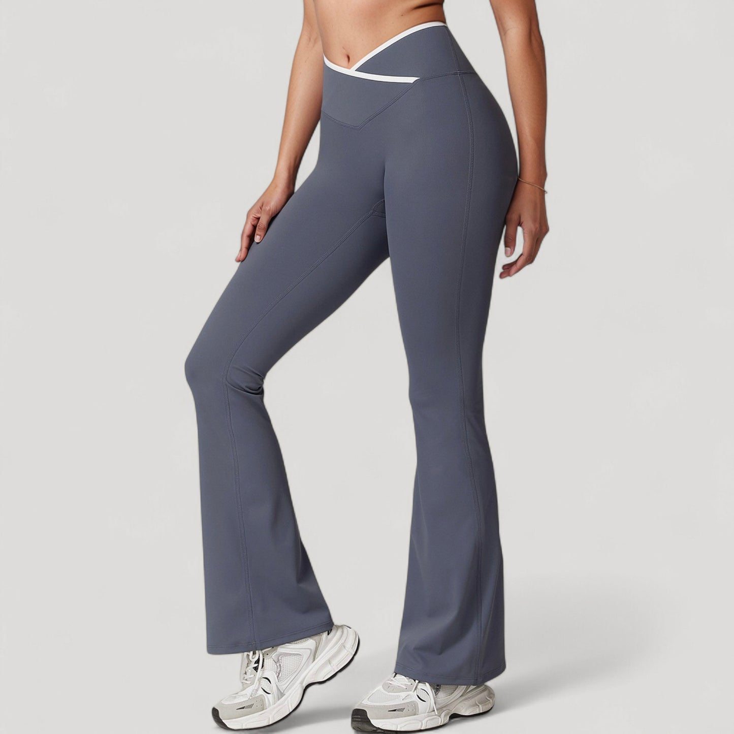 Women's Flare Leg Yoga Pants with Crossover High Waistband and Four-Way Stretch Fabric