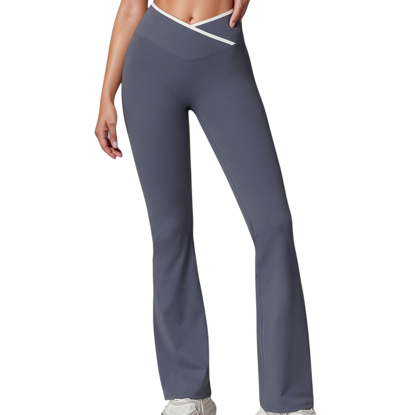 Women's Flare Leg Yoga Pants with Crossover High Waistband and Four-Way Stretch Fabric