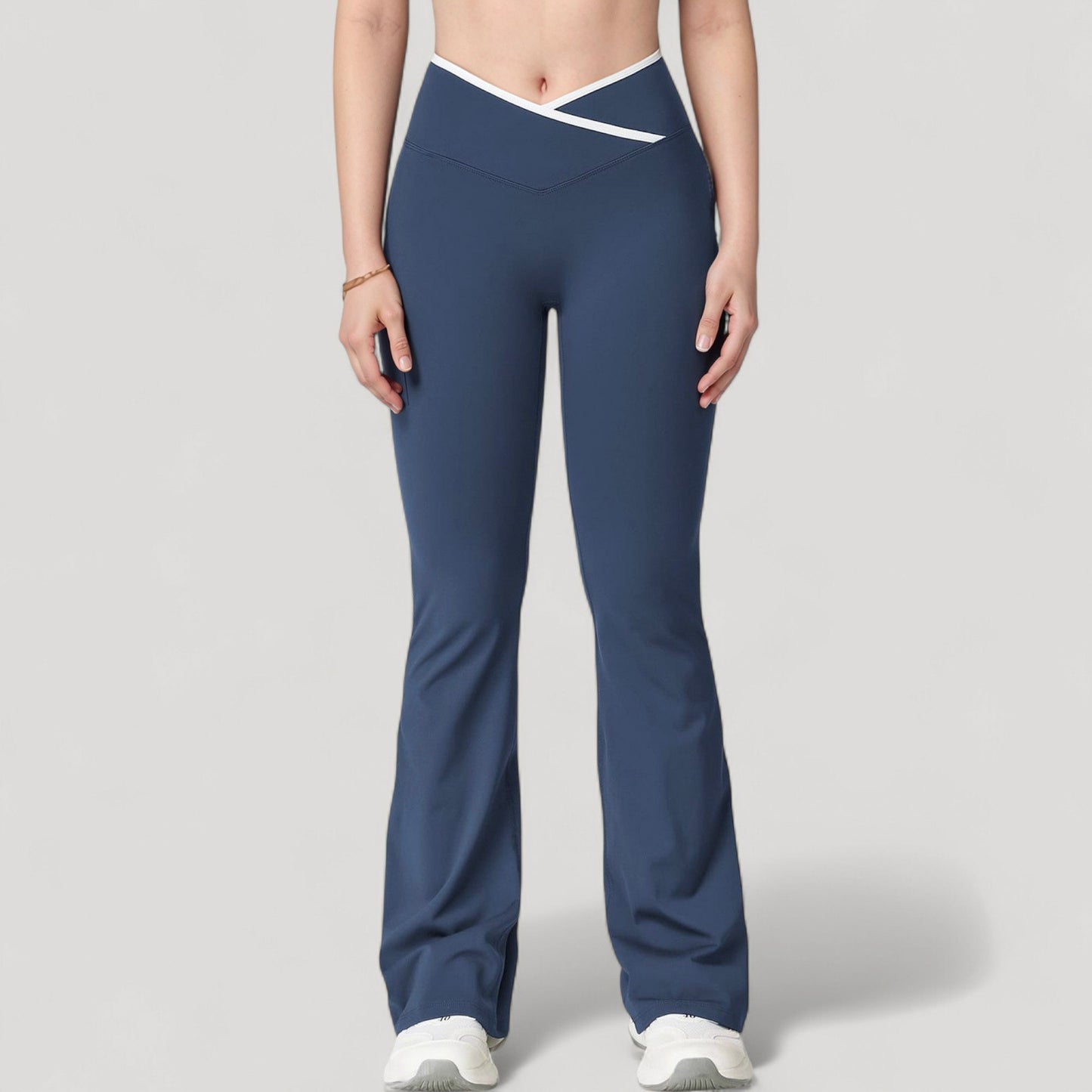 Women's Flare Leg Yoga Pants with Crossover High Waistband and Four-Way Stretch Fabric