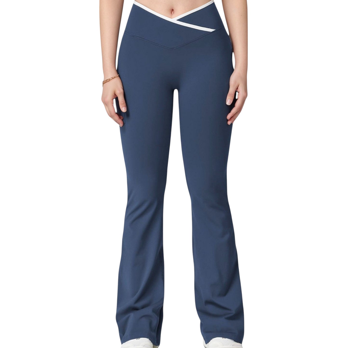 Women's Flare Leg Yoga Pants with Crossover High Waistband and Four-Way Stretch Fabric