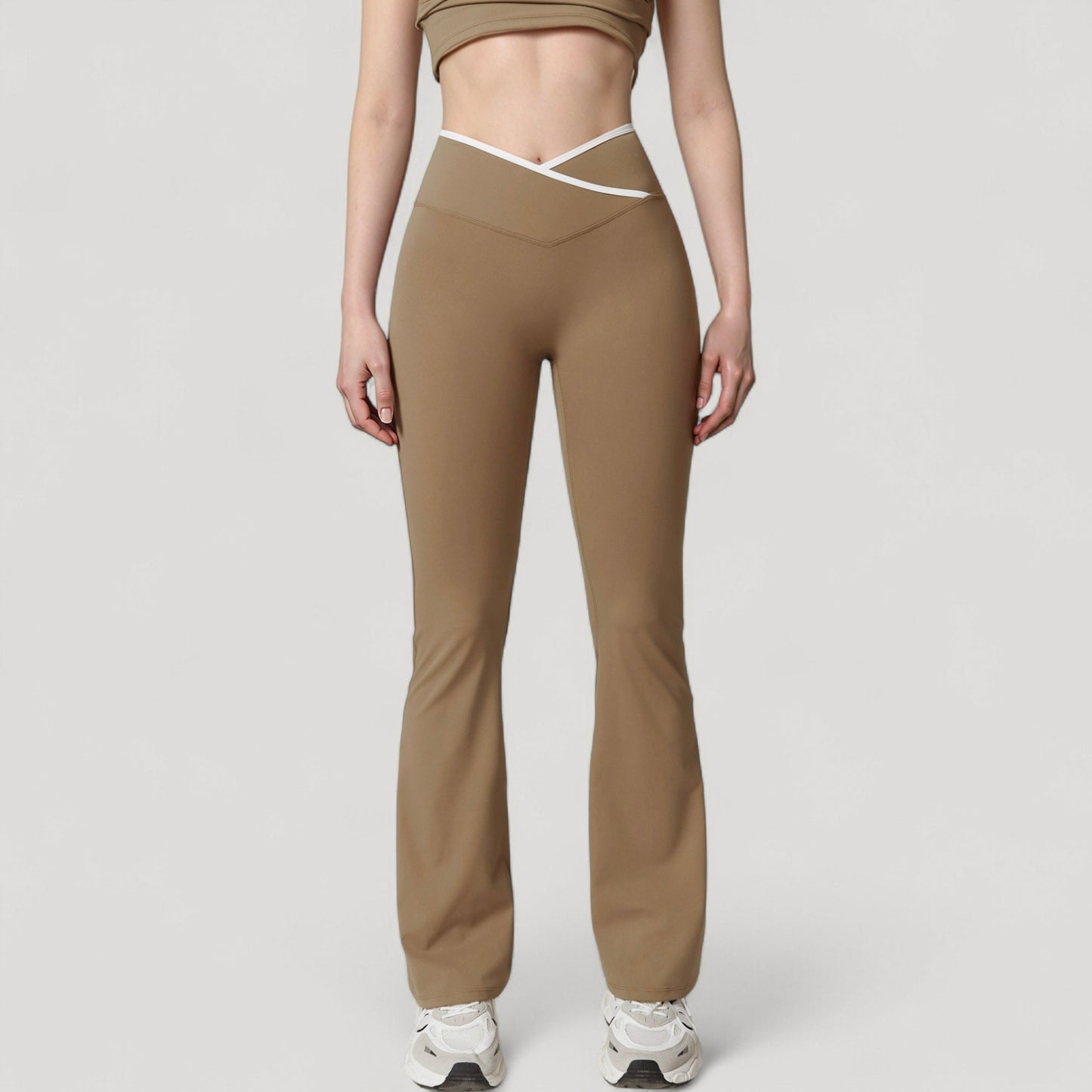 Women's Flare Leg Yoga Pants with Crossover High Waistband and Four-Way Stretch Fabric