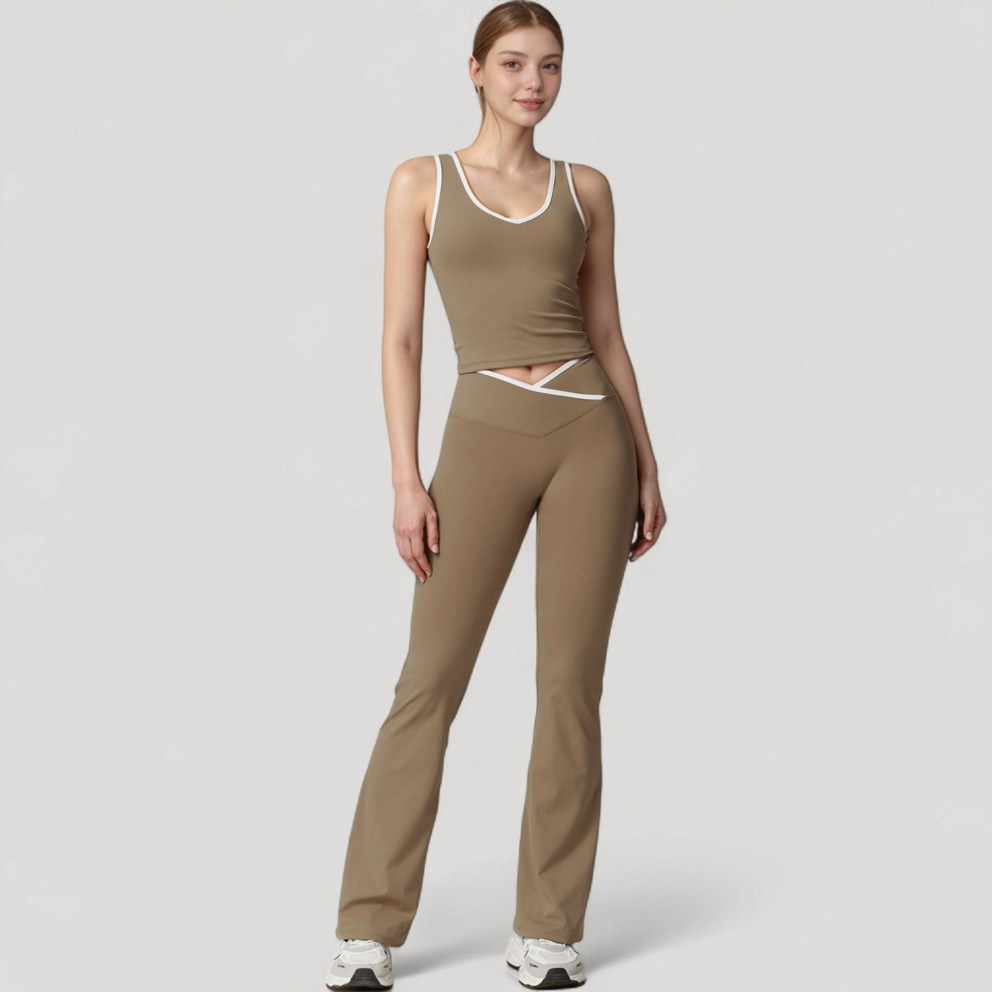 Women's Flare Leg Yoga Pants with Crossover High Waistband and Four-Way Stretch Fabric