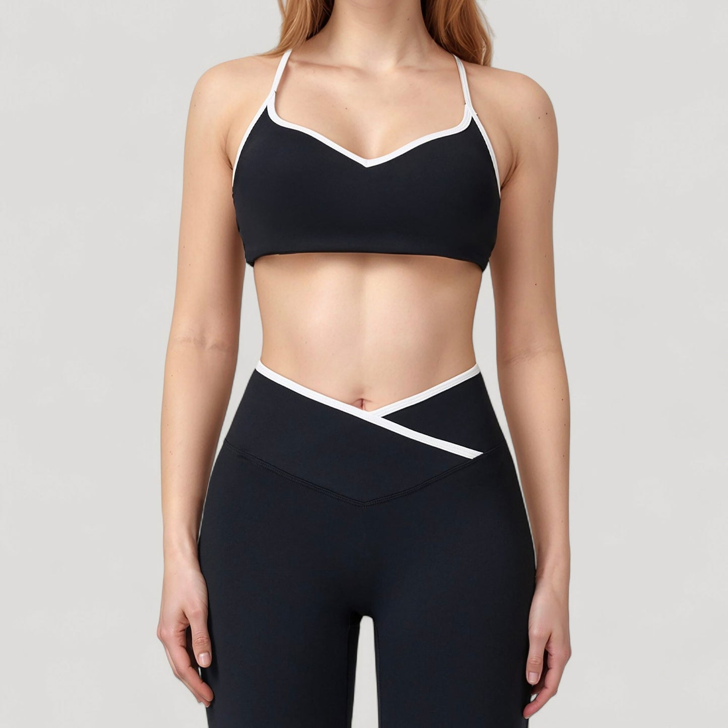 V-Neck Sports Bra with Contrast Trim and Thin Adjustable Straps