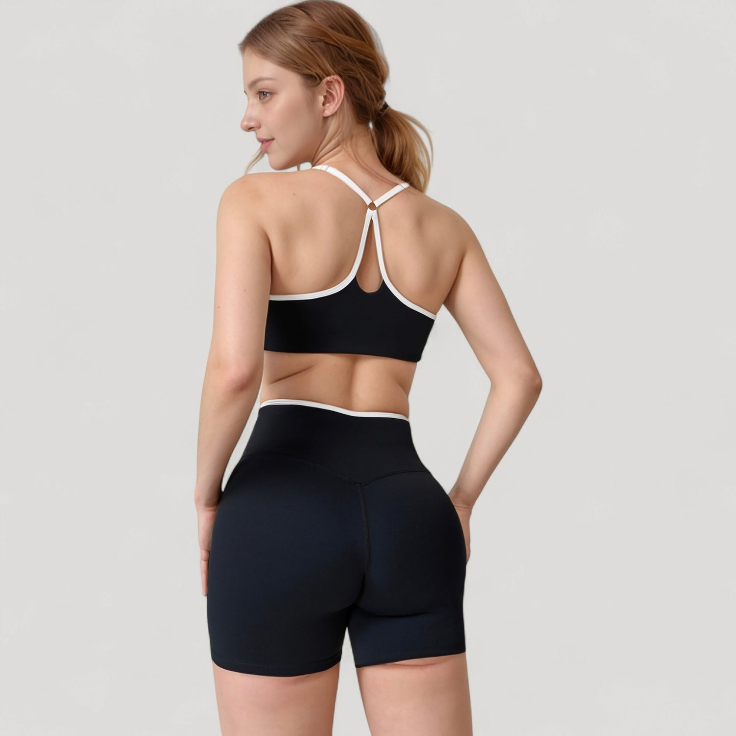 V-Neck Sports Bra with Contrast Trim and Thin Adjustable Straps