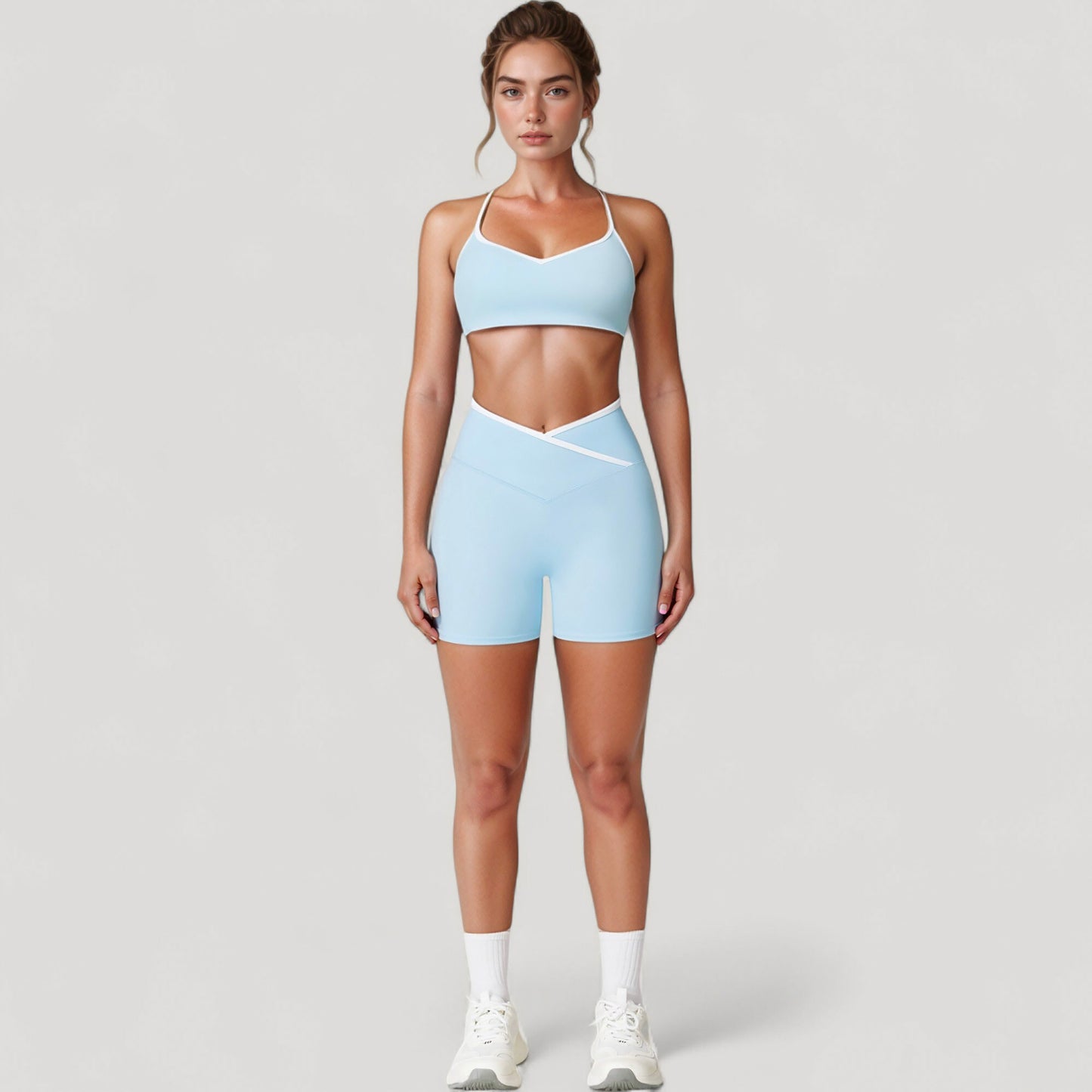 V-Neck Sports Bra with Contrast Trim and Thin Adjustable Straps