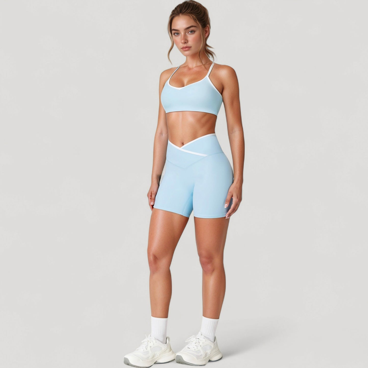 V-Neck Sports Bra with Contrast Trim and Thin Adjustable Straps
