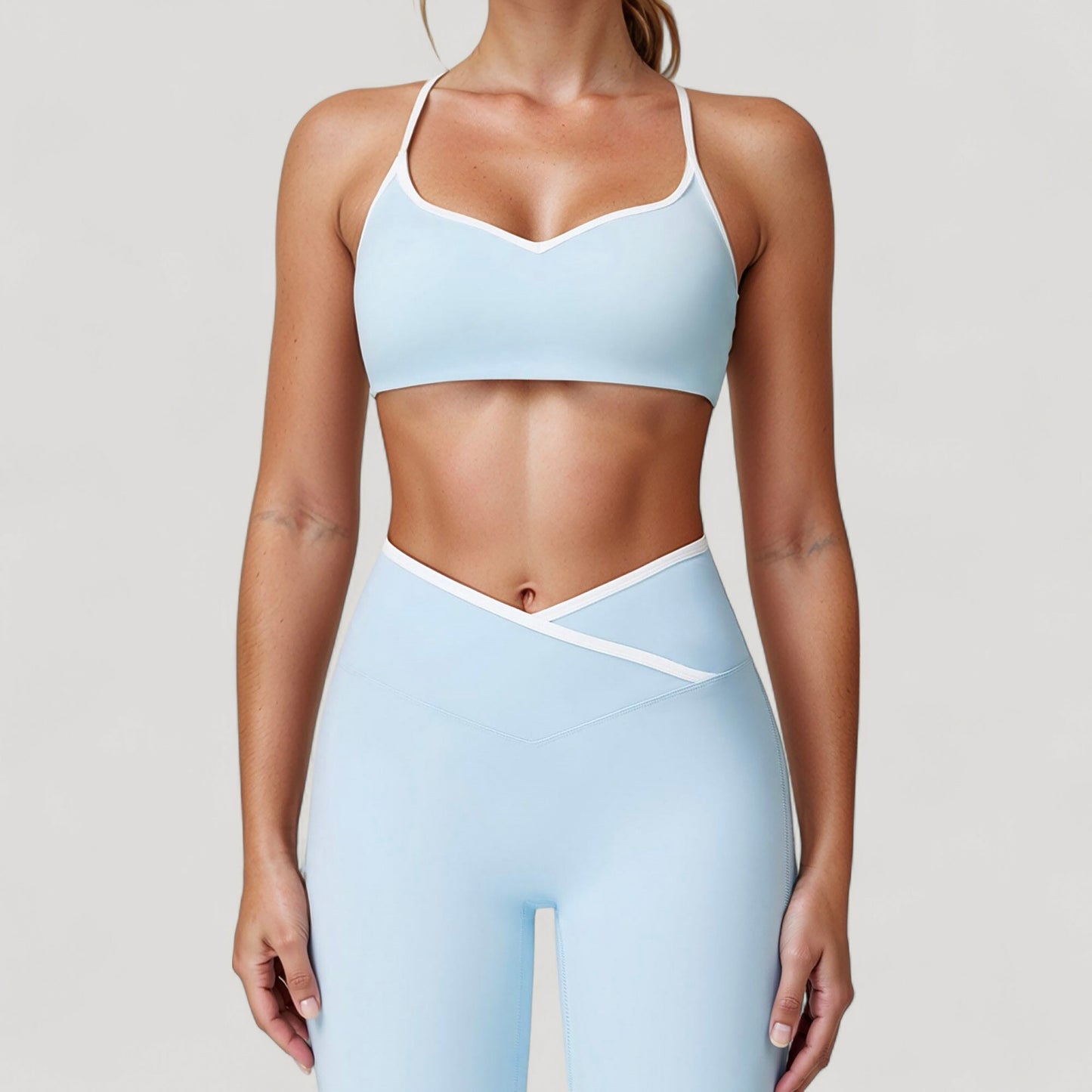 V-Neck Sports Bra with Contrast Trim and Thin Adjustable Straps