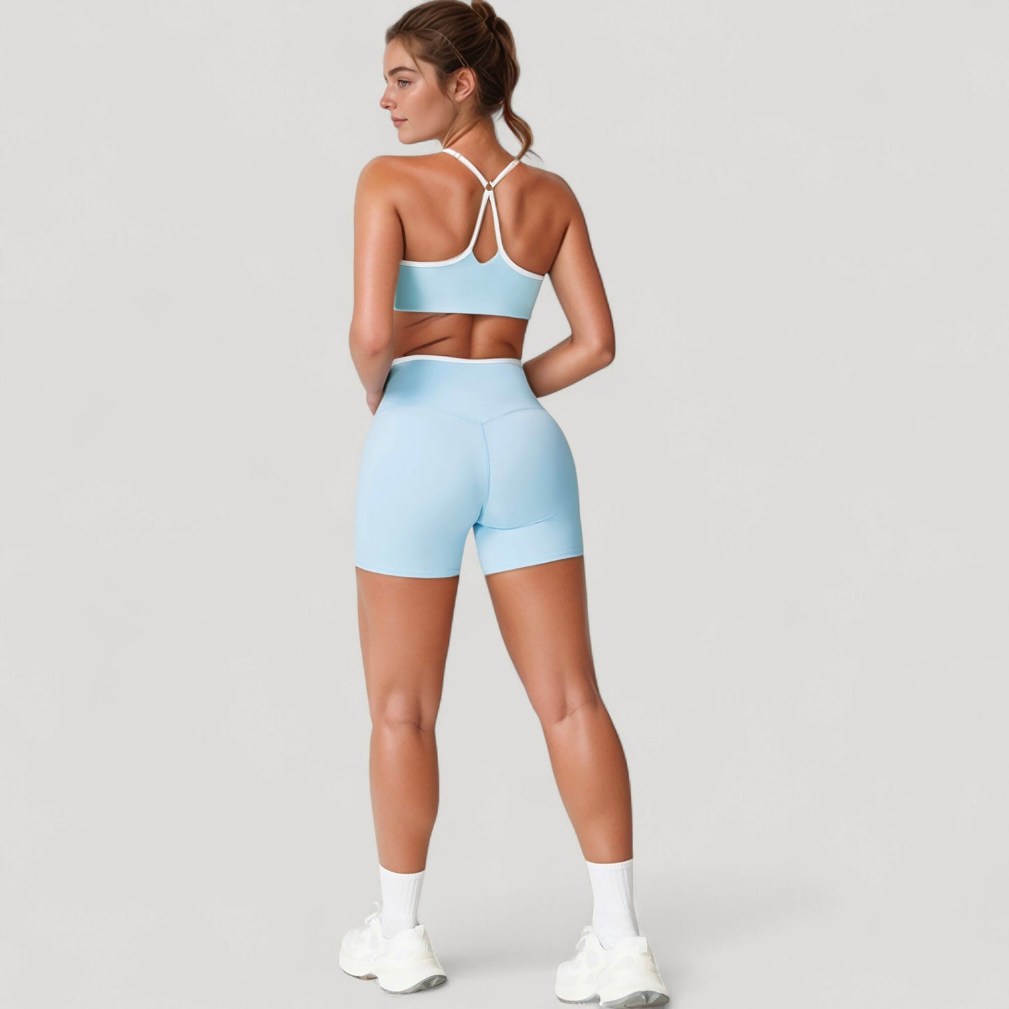 V-Neck Sports Bra with Contrast Trim and Thin Adjustable Straps