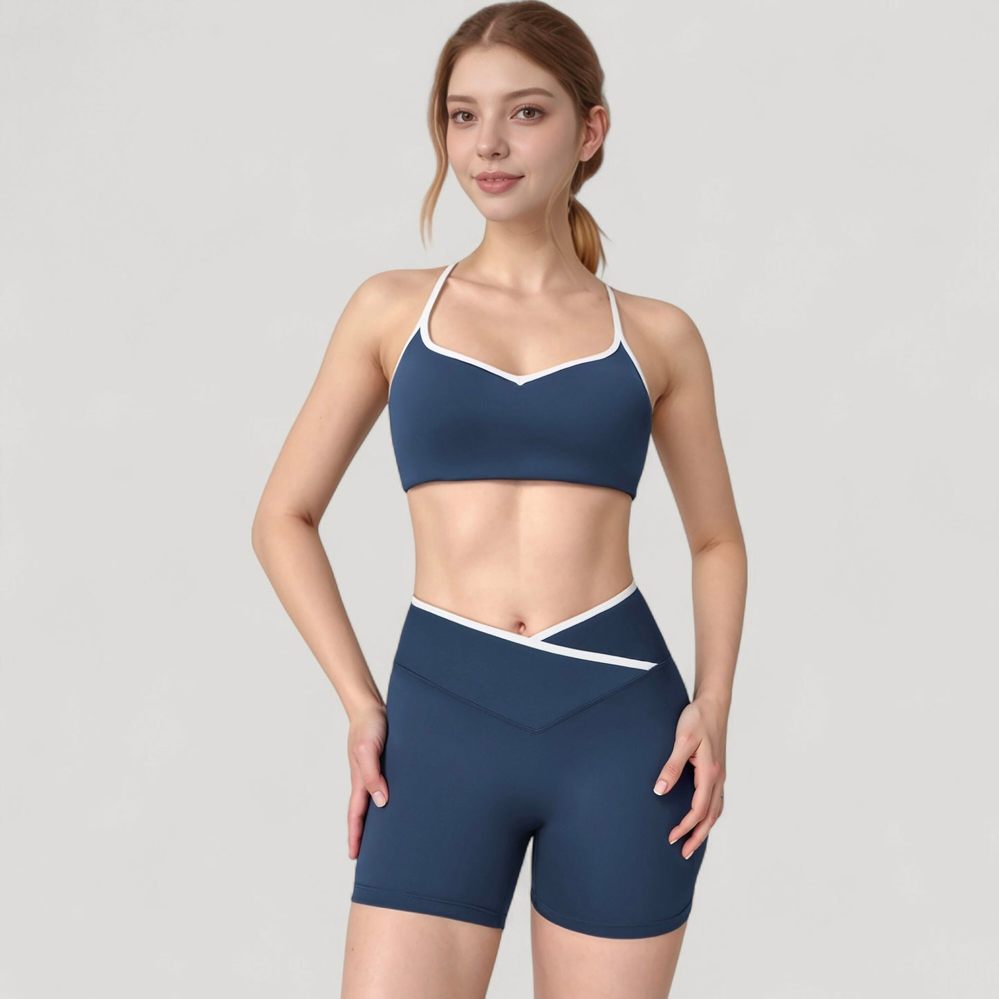 V-Neck Sports Bra with Contrast Trim and Thin Adjustable Straps