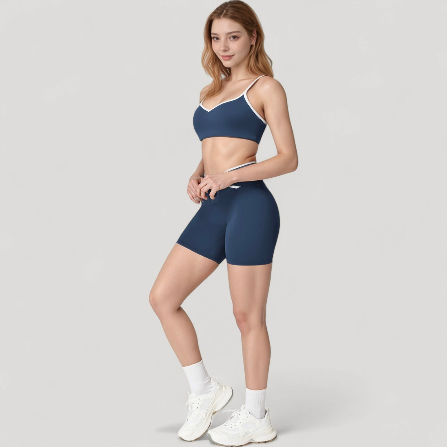 V-Neck Sports Bra with Contrast Trim and Thin Adjustable Straps