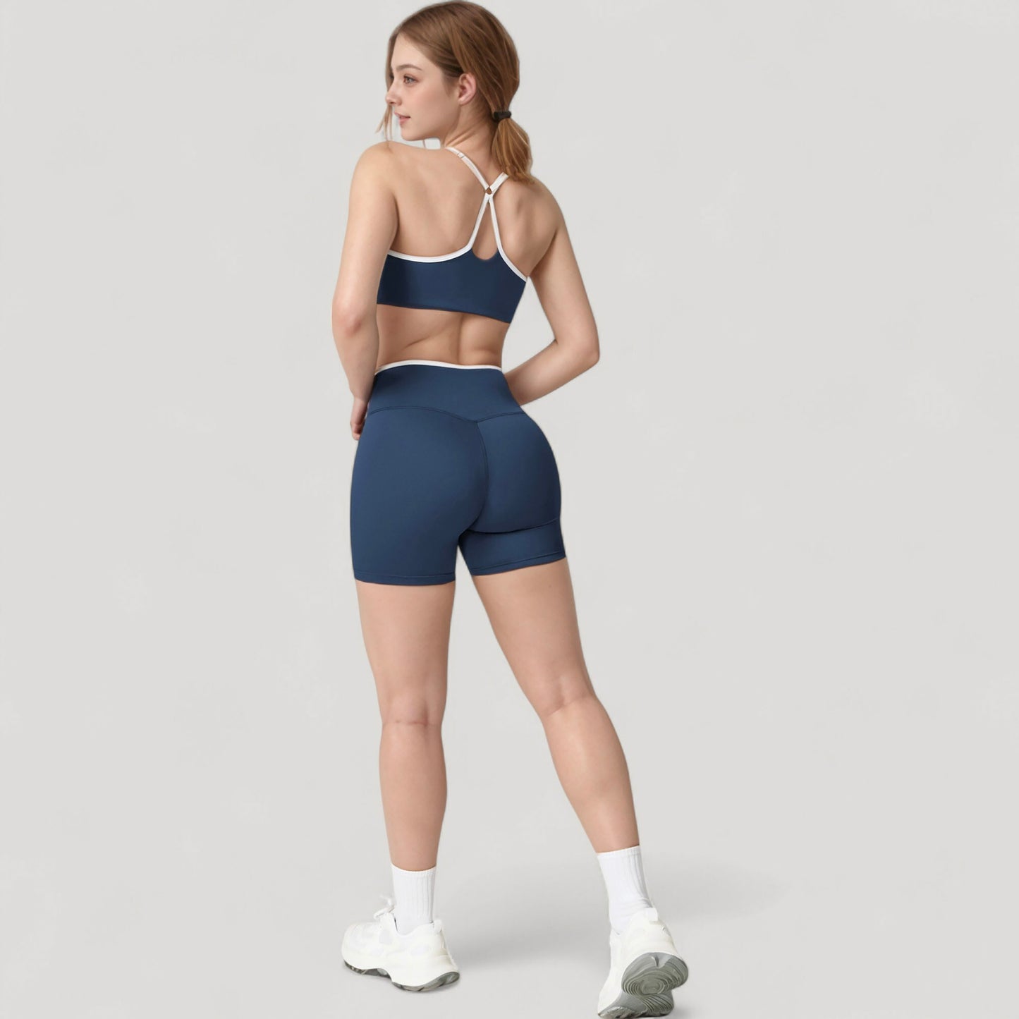 V-Neck Sports Bra with Contrast Trim and Thin Adjustable Straps