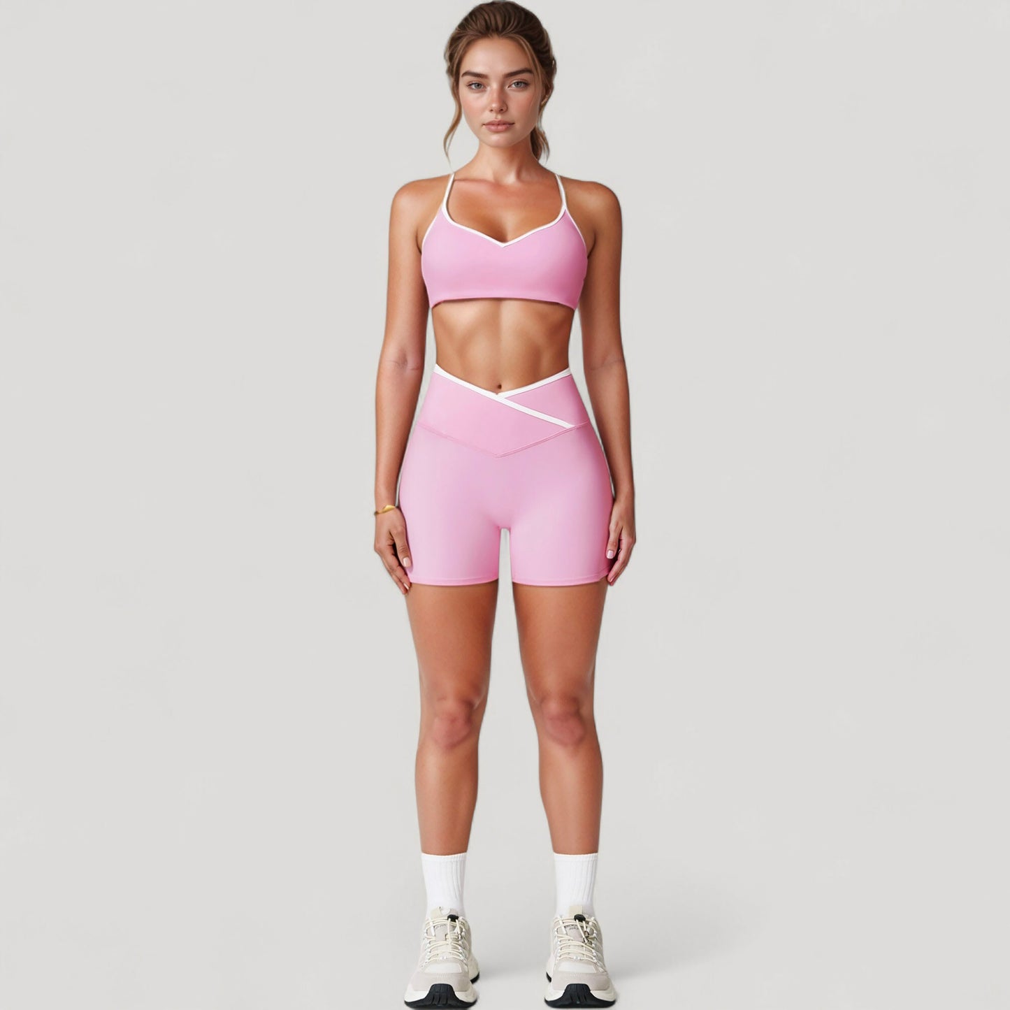 V-Neck Sports Bra with Contrast Trim and Thin Adjustable Straps