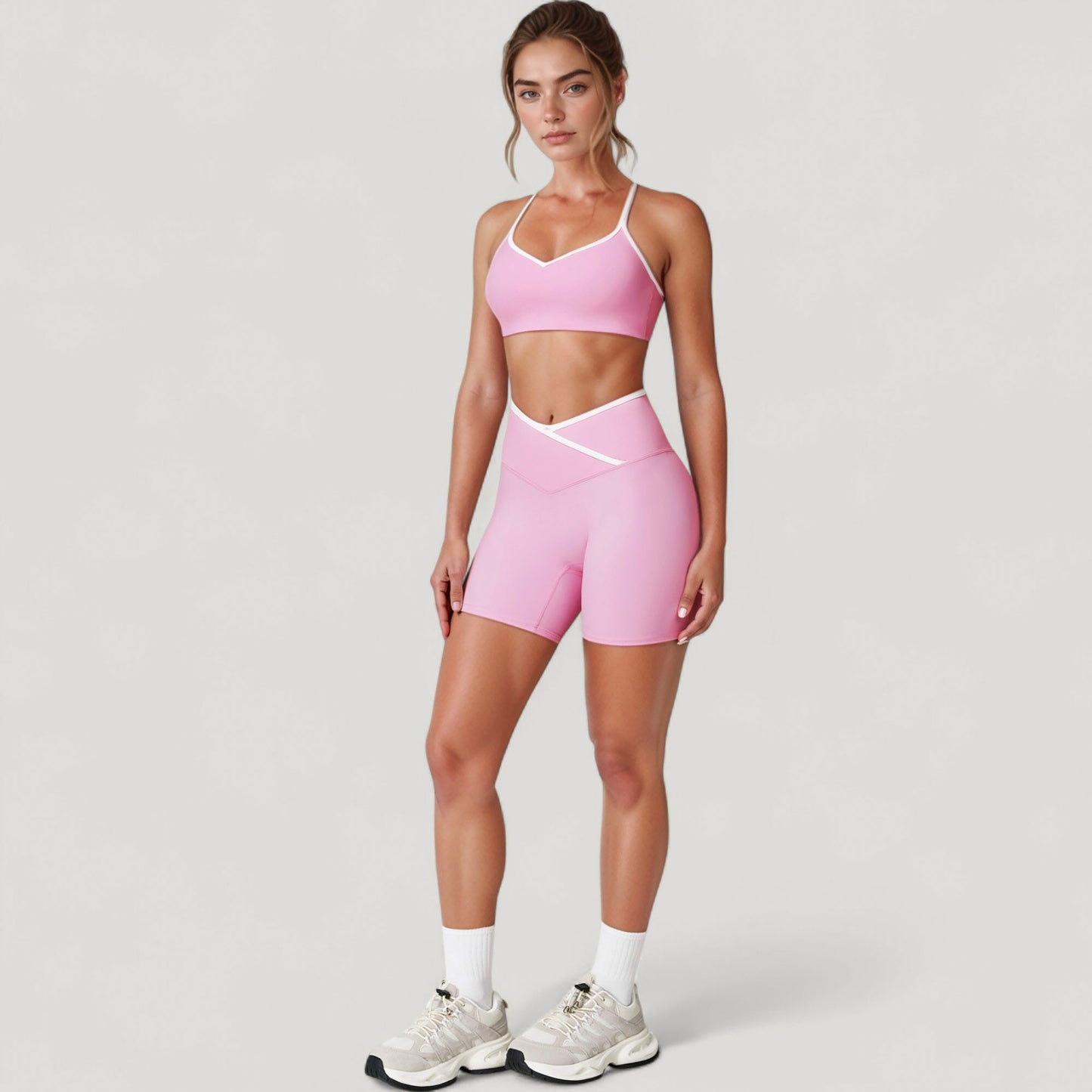 V-Neck Sports Bra with Contrast Trim and Thin Adjustable Straps