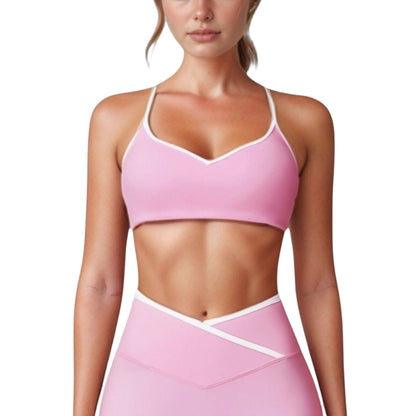 V-Neck Sports Bra with Contrast Trim and Thin Adjustable Straps