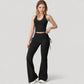 Drawstring Ruched Waist Flared Leg Pants Stretch Fabric Active Yoga Lounge Bottoms