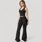 Drawstring Ruched Waist Flared Leg Pants Stretch Fabric Active Yoga Lounge Bottoms