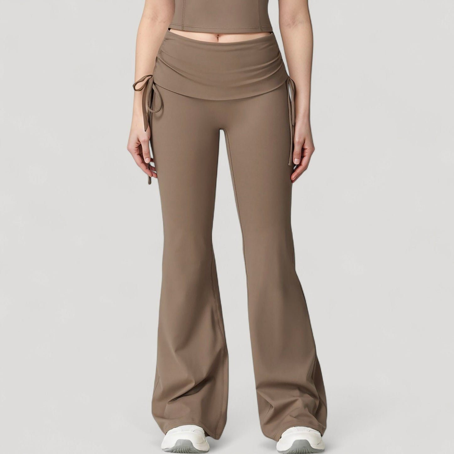 Drawstring Ruched Waist Flared Leg Pants Stretch Fabric Active Yoga Lounge Bottoms