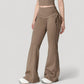 Drawstring Ruched Waist Flared Leg Pants Stretch Fabric Active Yoga Lounge Bottoms