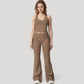 Drawstring Ruched Waist Flared Leg Pants Stretch Fabric Active Yoga Lounge Bottoms