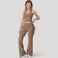 Drawstring Ruched Waist Flared Leg Pants Stretch Fabric Active Yoga Lounge Bottoms