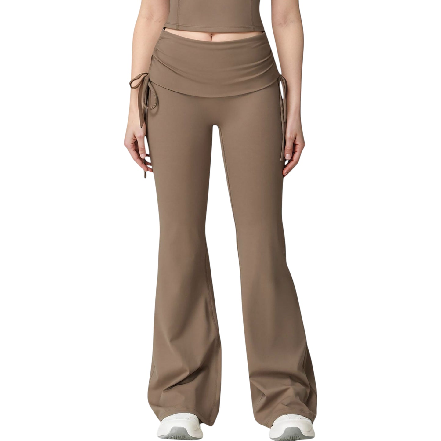 Drawstring Ruched Waist Flared Leg Pants Stretch Fabric Active Yoga Lounge Bottoms